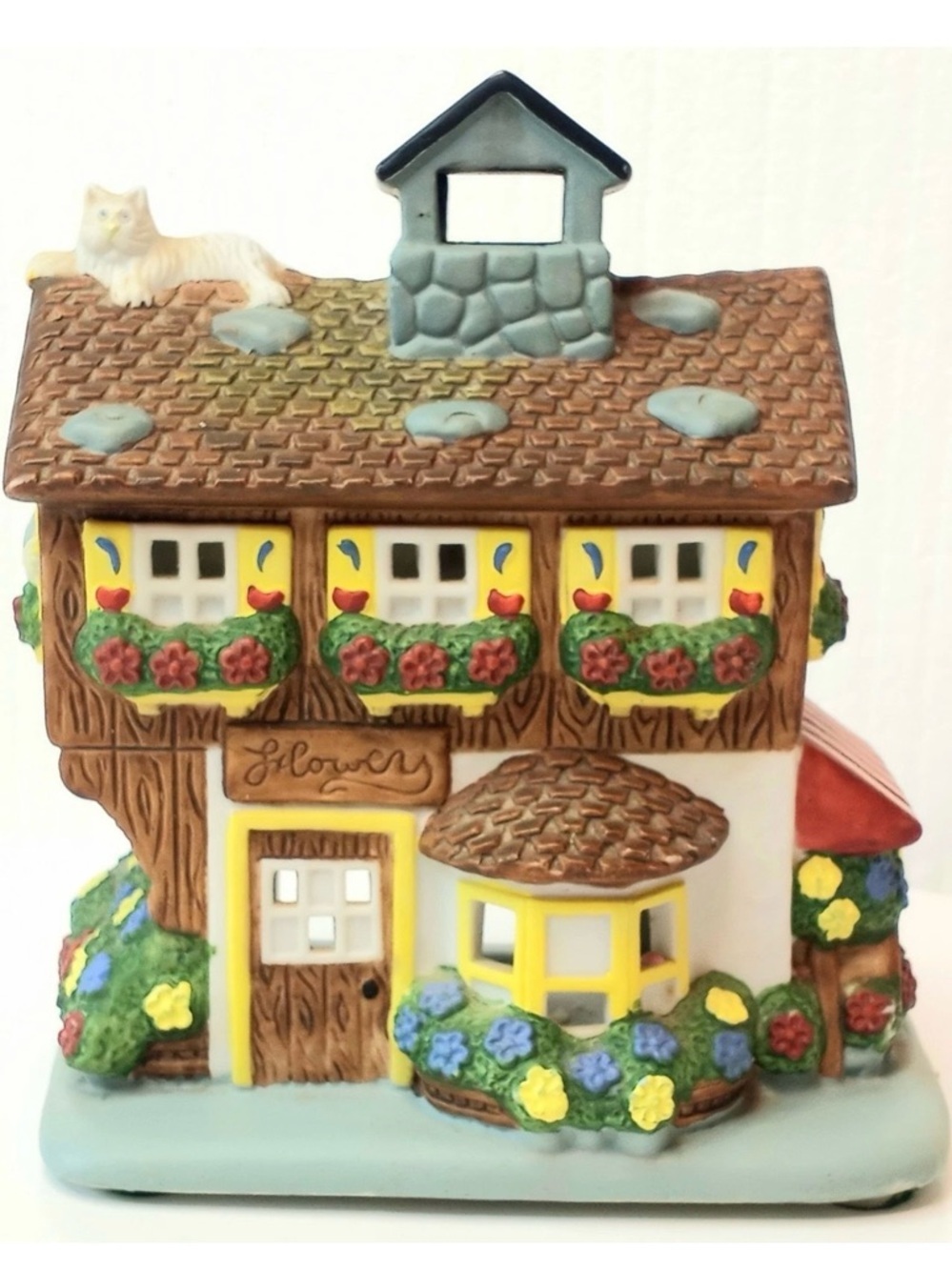 RETIRED Partylite FLOWER SHOP Tealight Cottage Porcelain House Village